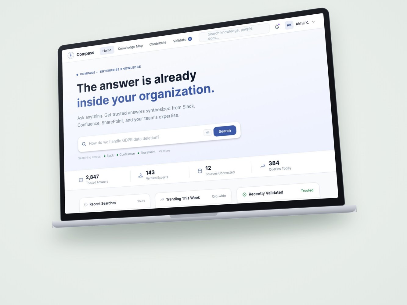 Compass home page on a laptop: the answer is already inside your organization