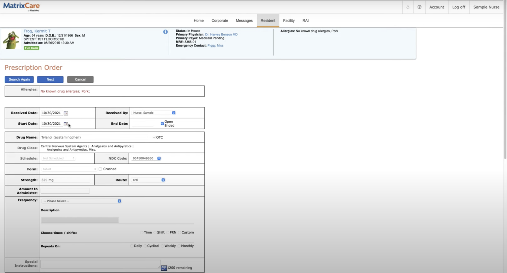 Legacy prescription order form