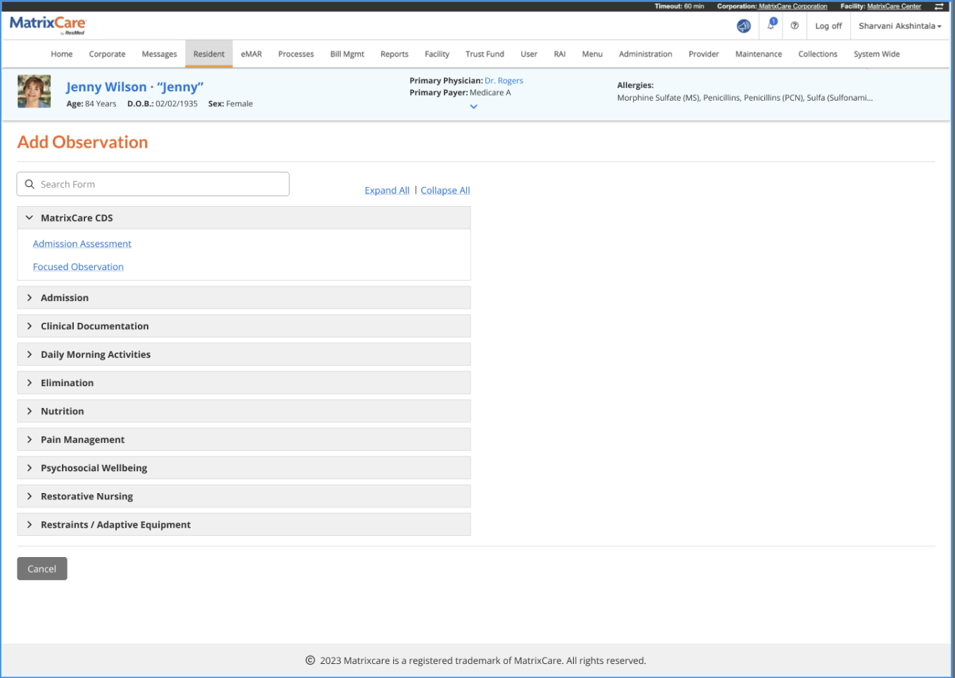 Redesigned add observation screen with search