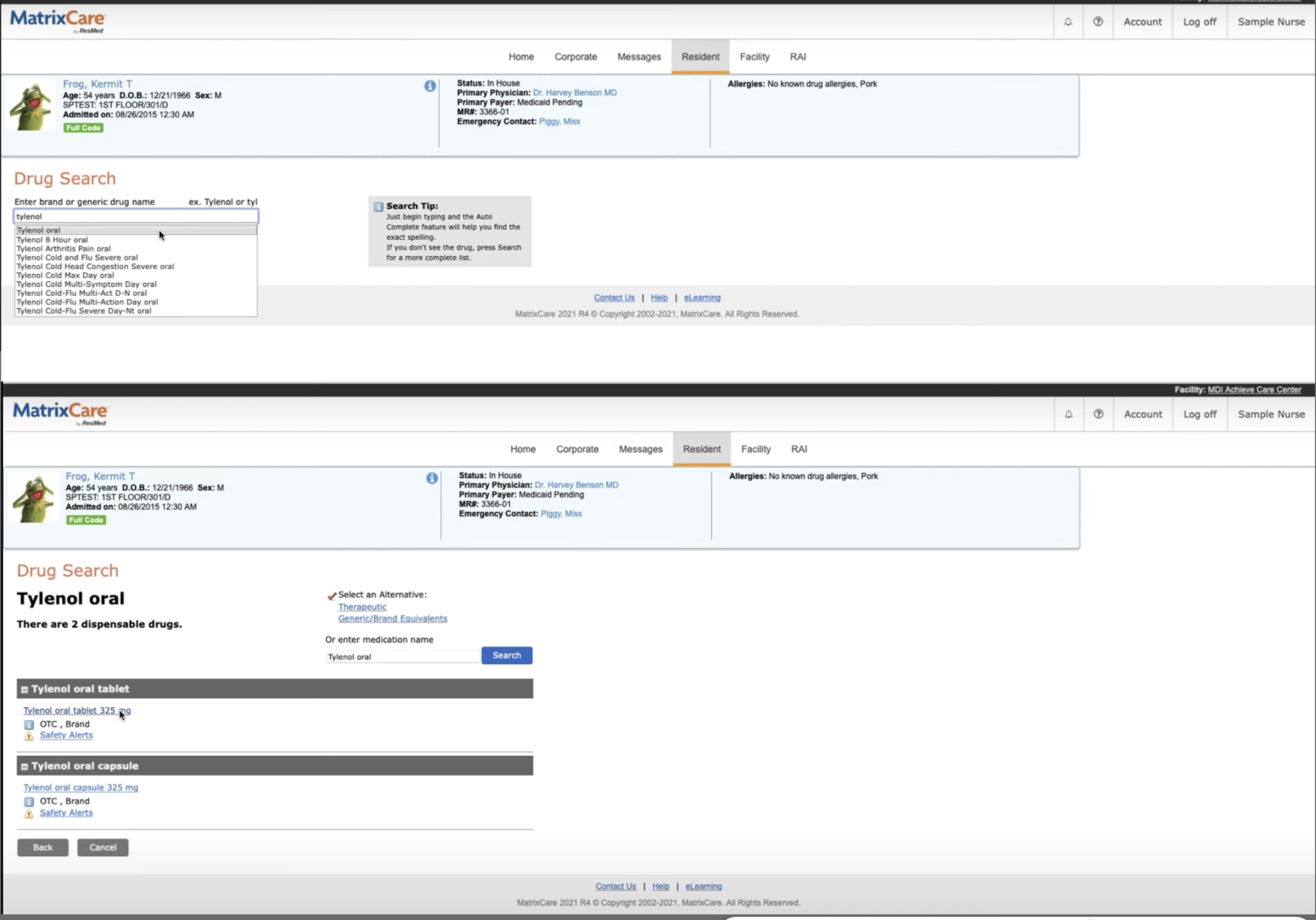 Legacy two-page drug search