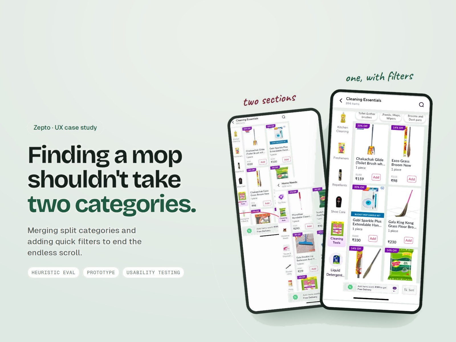 Zepto case study cover: two sections merged into one, with filters